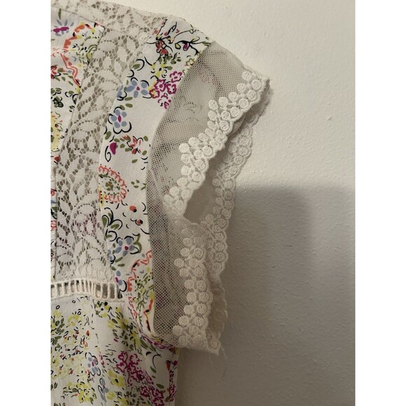 anthropologie Meadow Rue Floral Print With Lace SS Top Womens XS - Picture 3 of 9